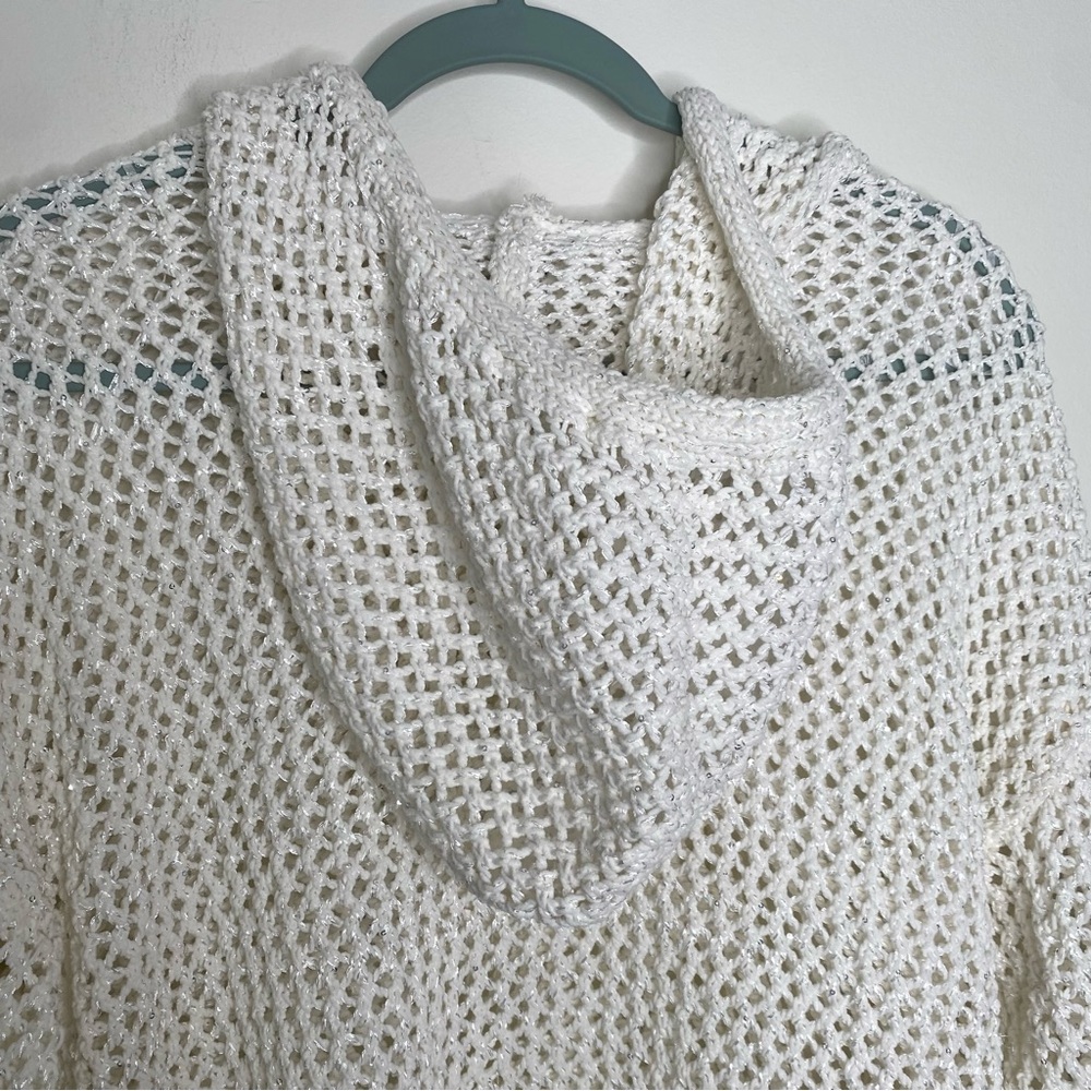 Joie Open Knit Crochet Hooded Sparkle Sweater in size M Ivory - Picture 4 of 15
